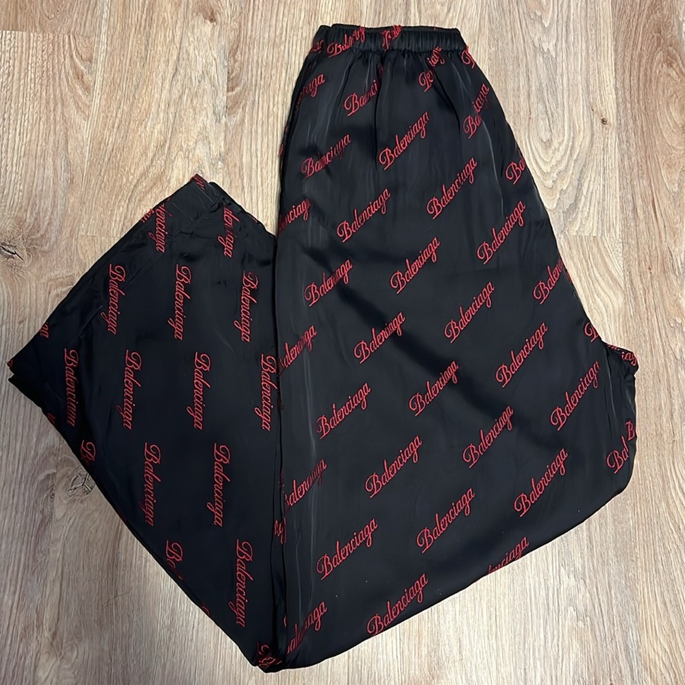 Balenciaga Red Embroidered Diagonal Logo Pajama Pants (Unisex)